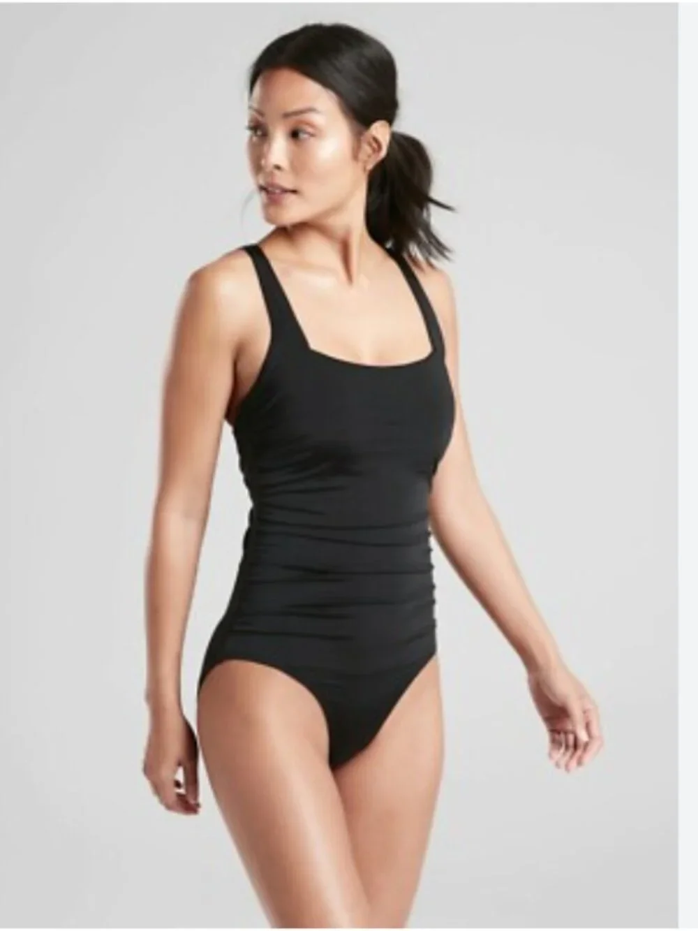 Athleta Black Aqualuxe Wide Strap Square Neck One Piece Swimsuit M